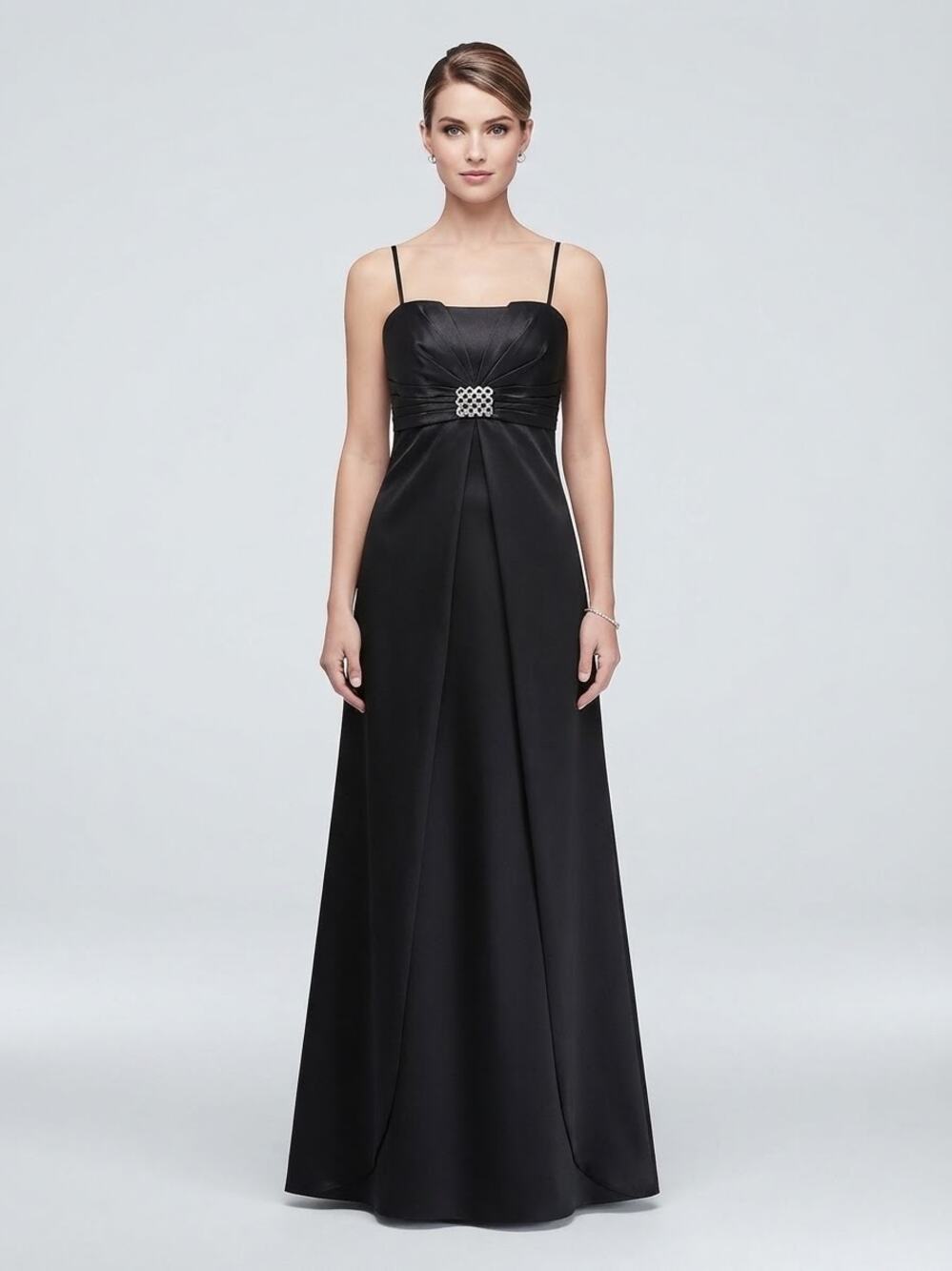 Aspeed Black Long Formal Dress Rhinestone Accent Spaghetti Strap Size XS Formal